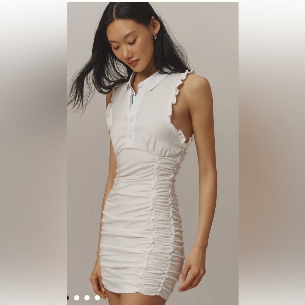 Anthropologie Daily Practice Ruched Performance Polo Dress in White